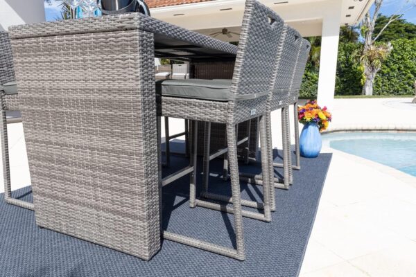 Sorrento 7-Piece Resin Wicker Outdoor Patio Furniture Bar Set in Gray w/Bar Table and Six Bar Chairs (Flat-Weave Gray Wicker, Sunbrella Canvas Charcoal) - Image 3