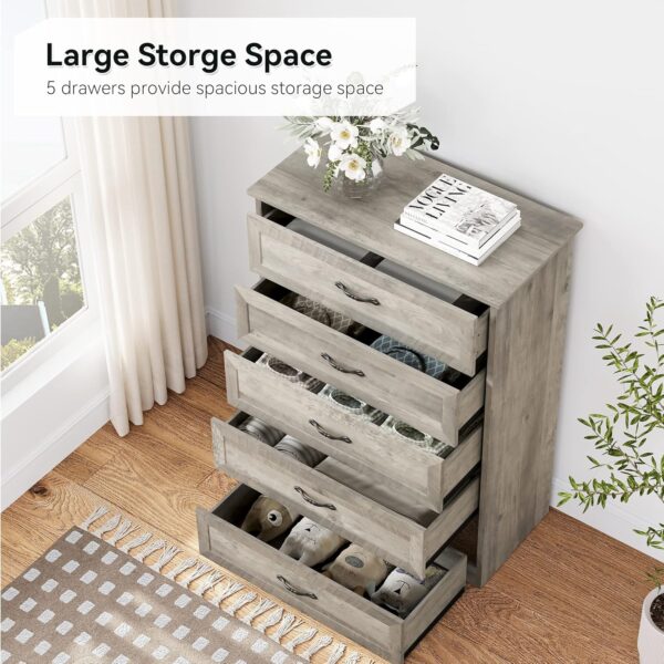 IDEALHOUSE Modern 5 Drawers Dresser, Chest of Drawers Closet Organizers and Storage Clothes, Modern Dressers for Closet Living Room, Kids Bedroom (5 Drawers Dresser, Grey) - Image 5