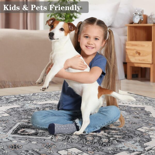 Noahas Grey 6x9 Area Rugs for Living Room, Vintage Machine Washable Rug,Low Pile Print Large Rug with Rubber Backing Non-Slip Carpet for Bedroom,Kitchen,Dining Room,Home Office,Home Decor - Image 7