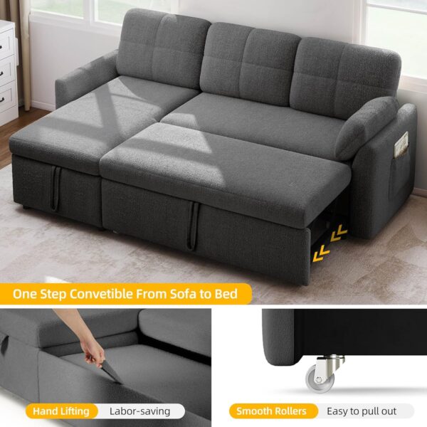 YITAHOME 86" Sleeper Sofa, 2 in 1 Convetible Sofa Bed with Pull Out Couch Bed and Storage Chaise,L-Shape Sectional Sofa for Living Room, Teddy Fleece, Grey - Image 6