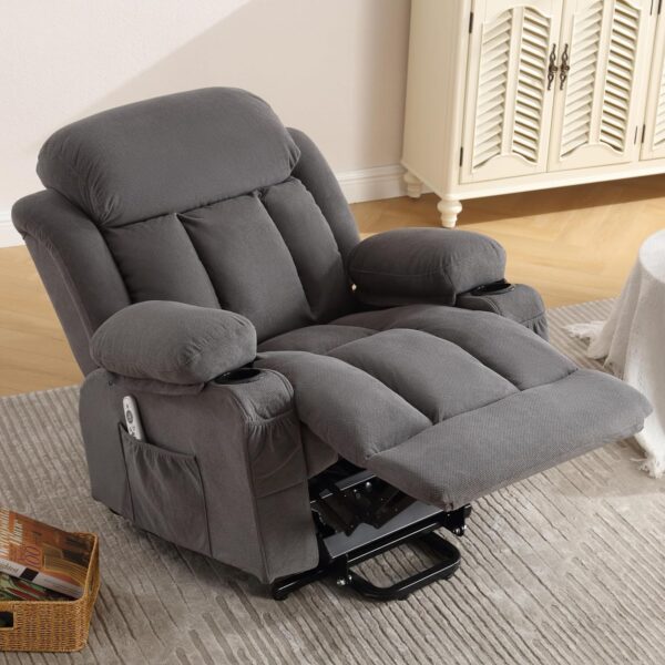 Power Lift Recliner Chair with Heat and Massage Electric Fabric Recliner Chair for Elderly with Side Pocket, USB Charge Port, Remote Control for Living Room (Light Grey) - Image 7
