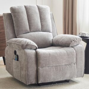 Power Recliner Chair with Massage and Heat, Overstuffed Electric Recliner for Living Room, Upholstered Soft Fabric Reclining Sofa Chair (Grey-Fabric)