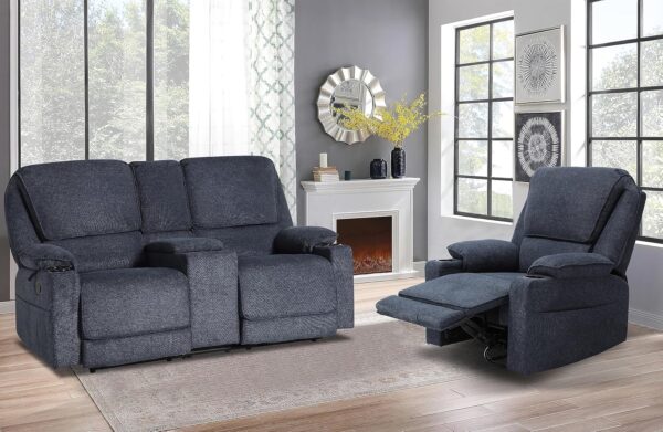 KIGOTY Loveseat and Recliner Chair, Living Room Set, 2-Piece Recliner Furniture Sofa, with Rocking Recliner Chair with Cup Houlders for Living Room, Home Theater,Navy Blue - Image 7