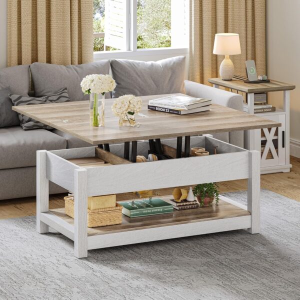 YITAHOME Lift Top Coffee Table, 3 in 1 Multi-Function Coffee Tables with Storage for Living Room, Farmhouse Modern Dining Table for Small Reception Room/Home Office,Grey Wash - Image 4
