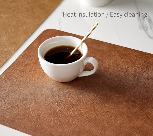 RENMTURE Faux Leather Placemats Set of 4,with 4 Cup mat,Washable, for Kitchen Dining Table,Restaurant,Coffee Shop (Walnut Brown, Rectangle) - Image 4