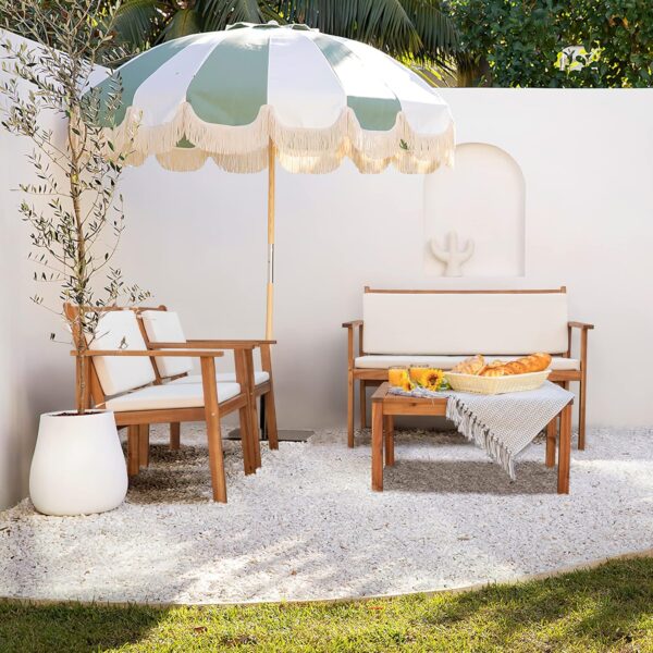 Devoko Patio Furniture 4 Piece Acacia Wood Outdoor Conversation Sofa Set with Table & Cushions Porch Chairs for Garden, Deck, Backyard, Beige - Image 5