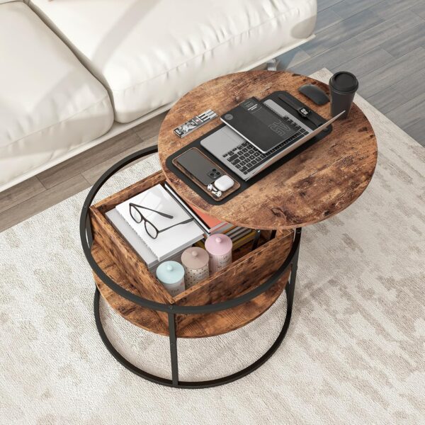 HOJINLINERO Round Lift Top Coffee Table,Coffee Tables Living Room,Black Coffee Table with Storage Hidden Compartment,Wood Farmhouse Coffee Table Decor,Center Table for Living Room,Modern Coffee Table