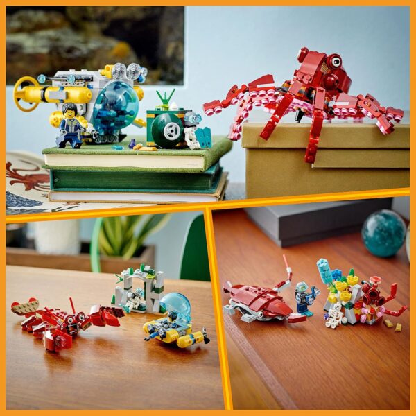 LEGO Creator 3 in 1 Sunken Treasure Mission Submarine Toy, Underwater Creatures Transform from Octopus tp Lobster to Manta Ray, Fun Sea Animal Figures, 31130 - Image 3