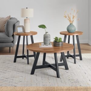 Alaterre Furniture 3-Piece Coffee Table Set for Living Room, Apartment, or Dorm, 24", Walnut & Black