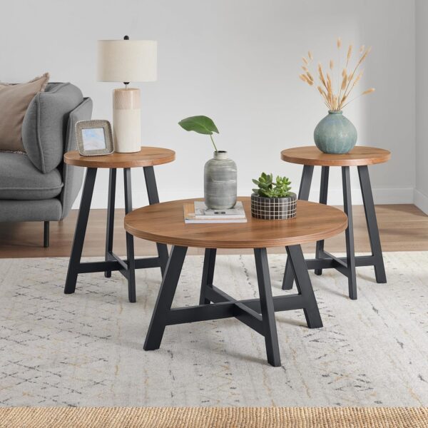 Alaterre Furniture 3-Piece Coffee Table Set for Living Room, Apartment, or Dorm, 24", Walnut & Black