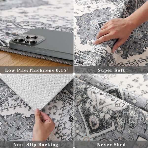 Noahas Grey 6x9 Area Rugs for Living Room, Vintage Machine Washable Rug,Low Pile Print Large Rug with Rubber Backing Non-Slip Carpet for Bedroom,Kitchen,Dining Room,Home Office,Home Decor - Image 5