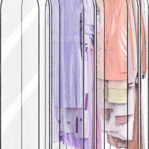 MISSLO 10" Gusseted All Clear Garment Bags for Hanging Clothes 60" Dress Bags for Gowns Long Hanging Clothes Bag for Closet Dress Cover for Coats, 3 Packs