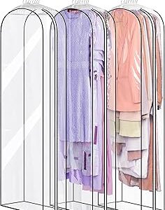 MISSLO 10" Gusseted All Clear Garment Bags for Hanging Clothes 60" Dress Bags for Gowns Long Hanging Clothes Bag for Closet Dress Cover for Coats, 3 Packs