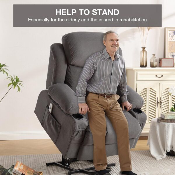 Power Lift Recliner Chair with Heat and Massage Electric Fabric Recliner Chair for Elderly with Side Pocket, USB Charge Port, Remote Control for Living Room (Light Grey) - Image 5