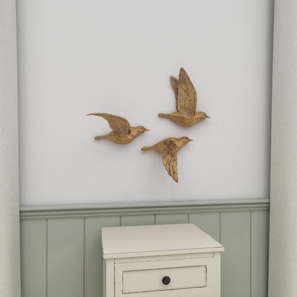 Deco 79 Polystone Bird Home Wall Decor Metallic 3D Sculpted Floating Wall Sculpture, Set of 3 Wall Art 10",10",10"H, Gold - Image 7