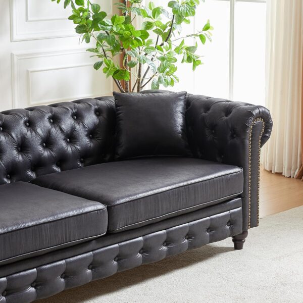 Harper & Bright Designs 2-Piece Tech Fabric Upholstered Living Room Sofa Set, Including 3-Seater Sofa and Loveseat with Button and Copper Nail on Arms, Four Pillows Included, Brown - Image 6