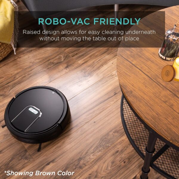 Best Choice Products 2-Tier 35.5in Round Industrial Coffee Table, Rustic Steel Accent Table for Living Room, w/Wooden Tabletop, Reinforced Crossbars, Padded Feet, Open Shelf, Raised Bottom - Gray - Image 3