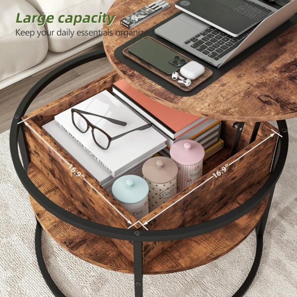HOJINLINERO Round Lift Top Coffee Table,Coffee Tables Living Room,Black Coffee Table with Storage Hidden Compartment,Wood Farmhouse Coffee Table Decor,Center Table for Living Room,Modern Coffee Table - Image 5