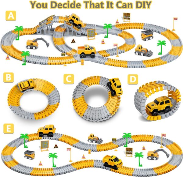 Kids Toys 253 PCS Construction Race Tracks Toy for 3 4 5 6 7 8 Year Old Boys Girls, 5 PCS Construction Truck Car and Flexible Track Play Set Create A Engineering Road Games Toddler Toys Birthday Gifts - Image 4