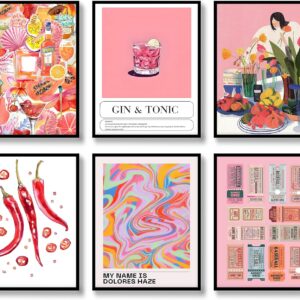 Luodroduo Retro Wall Art Prints Set of 6 Aesthetic Gallery Pink Preppy Posters Trendy Maximalist Eclectic Canvas Funky Retro Coquette Wall Decor for Living Room Bedroom Corridor (D, 8"x10" UNFRAMED)