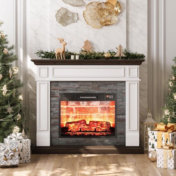 LGHM 44" Electric Fireplace with Mantel, Portable Freestanding Wood Stove Heater, Realistic 3D Dancing Flame Effect and Stacked Stone Surround, Remote Control Timer for Living Room, Bedroom - Image 2