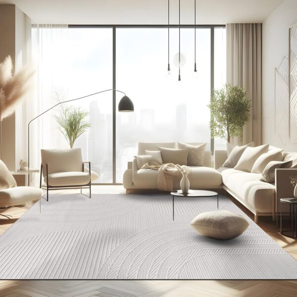 CAMILSON Micro Loop Rug 9x12 Modern Luxury Geometric Arch Large Area Rugs Soft High and Low Pile Stain Resistant Easy-Cleaning Non-Shedding for Living Room Office Indoor Carpet (9 x 12 / White) - Image 4