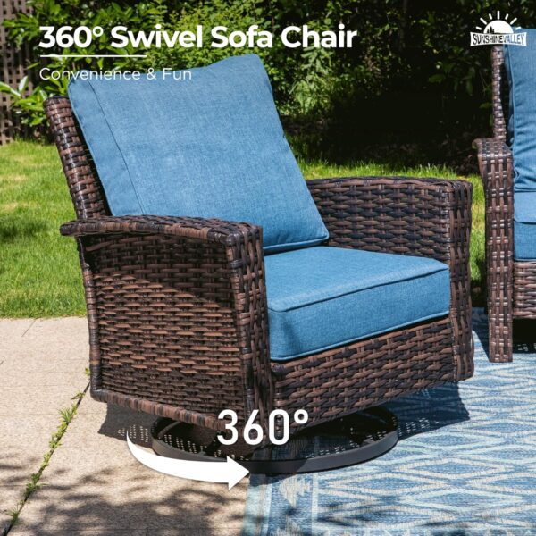 6 Pieces Patio Furniture Set with Swivel Chairs, High Back Outdoor Wicker Rattan Conversation Sets with Extra Thick Cushion,Toughened Glass Top Coffee Table - Image 3