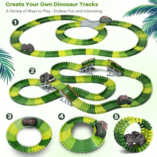 Dinosaur Toys, 252 PCS Create A Dinosaur World Road Race Tracks, Flexible Track Playset, 2pcs Dinosaur Car for 3 4 5 6 Year Old Boys Girls Birthday Party Favor Gift - Image 3