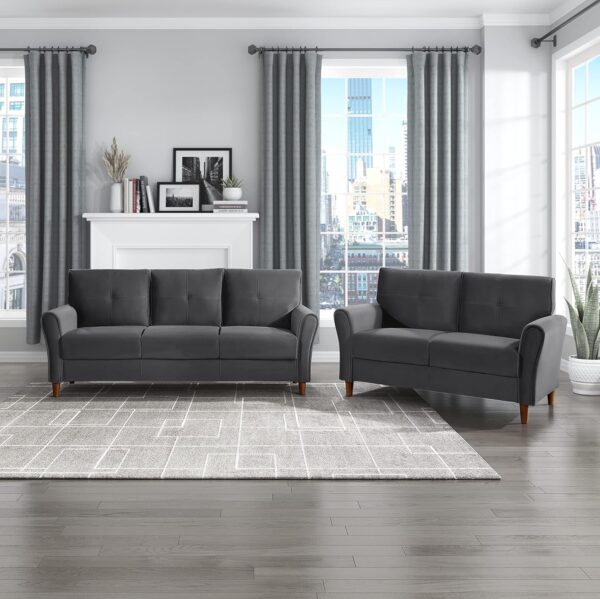 Lexicon 80" W Grey Velvet Couch, 3 Seater Living Room Sofa, Deep Seats, Flared Arms with Tufted Back Cushion, Solid and Easy to Assemble, Also Fits for Bedroom, Small Space and Apartment, Grey - Image 7