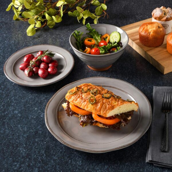Gibson Elite Terranea Round Reactive Glaze Terra Cotta Dinnerware Set, Service for Four (12pcs), Grey - Image 4