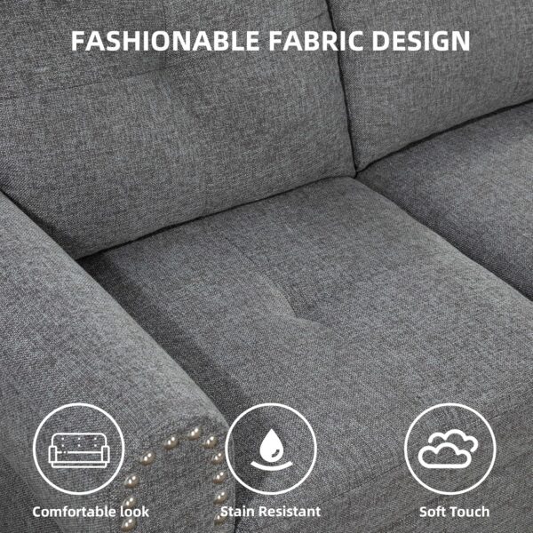L Shaped Sofa with Ottoman Modern Sectional Couches for Living Room, Bedroom, Office, Grey-Belt Cup Holder - Image 5