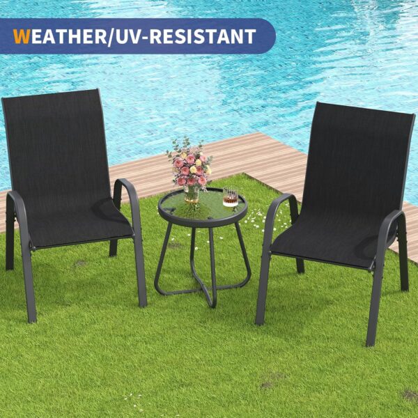 Amopatio 3 Piece Patio Set, Outdoor Stackable Dinging Chairs for All Weather, Breathable Garden Outdoor Furniture for Backyard Deck, Black - Image 3