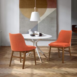 Armen Living Azalea Fabric Wood Dining Side Chairs-Set of 2, 19" SH, Orange/Walnut