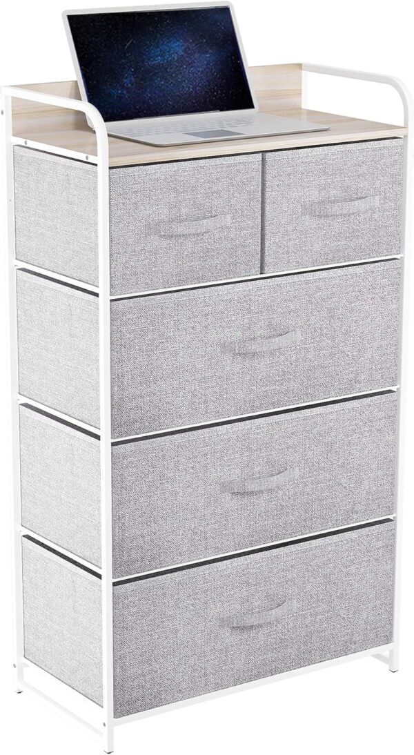 YITAHOME Fabric Dresser with 5 Drawers - Storage Tower with Large Capacity, Organizer Unit for Bedroom, Living Room & Closets - Sturdy Steel Frame, Wooden Top & Easy Pull Bins (Light Grey) - Image 5