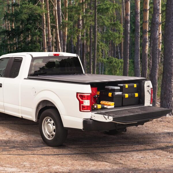 Soft Roll-Up Truck Tonneau Cover for Ford F-150 2015-2023 5.5 ft Bed, All-Weather Retractable Truck Bed Cover with Black Flag Graphic, Model Years 2015 2016 2017 2018 2019 2020 2121 2022 2023 - Image 9