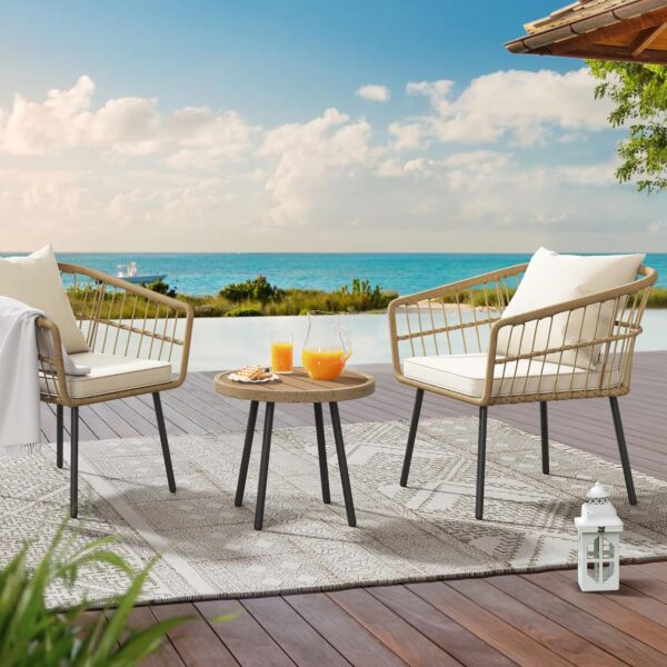 YITAHOME 3 Pieces Outdoor Wicker Patio Conversation Bistro Set, All-Weather Rattan Patio Furniture Set with Table & Cushions, Outdoor Sectional Sofa for Patio, Balcony, Backyard, Deck - Image 7