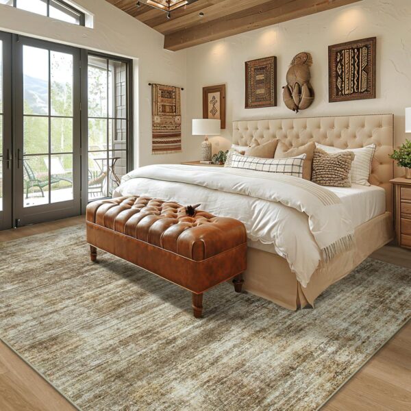 Area Rugs 8x10 Living Room Rugs: Large Modern Abstract Washable Rug with Non-Slip Backing, Thin Carpet for Dining Room Table Bedroom Nursery Indoor Home Office-Brown - Image 2