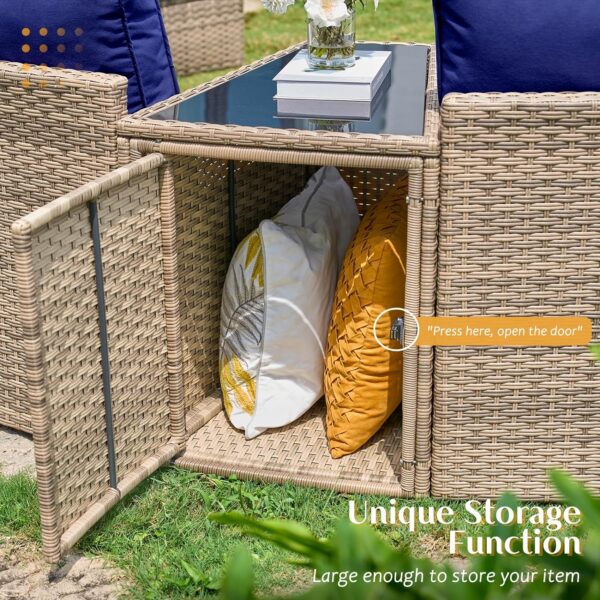 Patio Conversation Set, 11 Piece Half-Moon Sectional Round Patio Furniture Set, with Large Storage Wedge Table Wicker Sofa Set, for Backyard Patio Garden, Blue - Image 5
