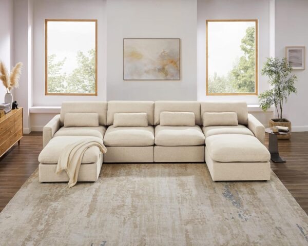 149" Oversized Modular Sectional Sofa, Extra Large U Shaped Couch with Reversible Chaise, 6 Seater Living Room Sofa Couch, Grey White - Image 3