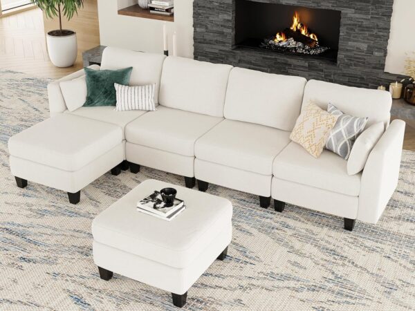 Modular Sectional Sofa, 6 Seat Comfy Modular Sofa Couch with High Density Memory Foam, Modern U Shaped Sectional Sofa, Convertible U Shaped Sofa Couch for Living Room, Beige - Image 7