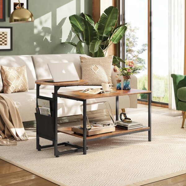 WLIVE Coffee Table, 31.3" and 18.7" Small Coffee Tables for Living Room, Modern Center Table and Side Table Set with Storage Side Pouch for Bedroom, Apartment, Rustic Brown - Image 2