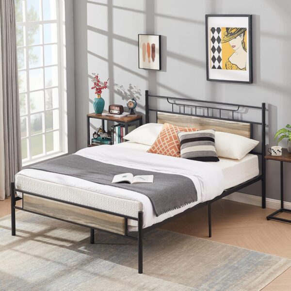 VECELO Queen Size Bed Frames with Wood Headboard,Strong Metal Slats Support for Platform,No Box Spring Needed,Easy Assembly,Slate Grey - Image 5