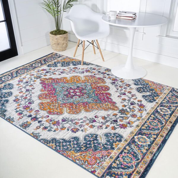 JONATHAN Y BMF106A-8 Bohemian Flair Boho Vintage Medallion Blue/Multi 8 ft. x 10 ft. Area-Rug, Vintage, Easy-Cleaning, for Bedroom, Kitchen, Living Room, Non Shedding - Image 5
