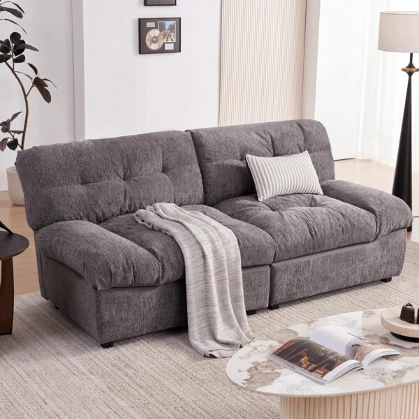 80" Chenille Cloud Deep Seat Overstuffed Couches for Living Room, Cozy Comfy Cloud Sofa with Solid Wood Frame, Modern Loveseat Sofa Couch for Small Spaces, Pillow-Designed Armrest Sleeper Sofa… - Image 7