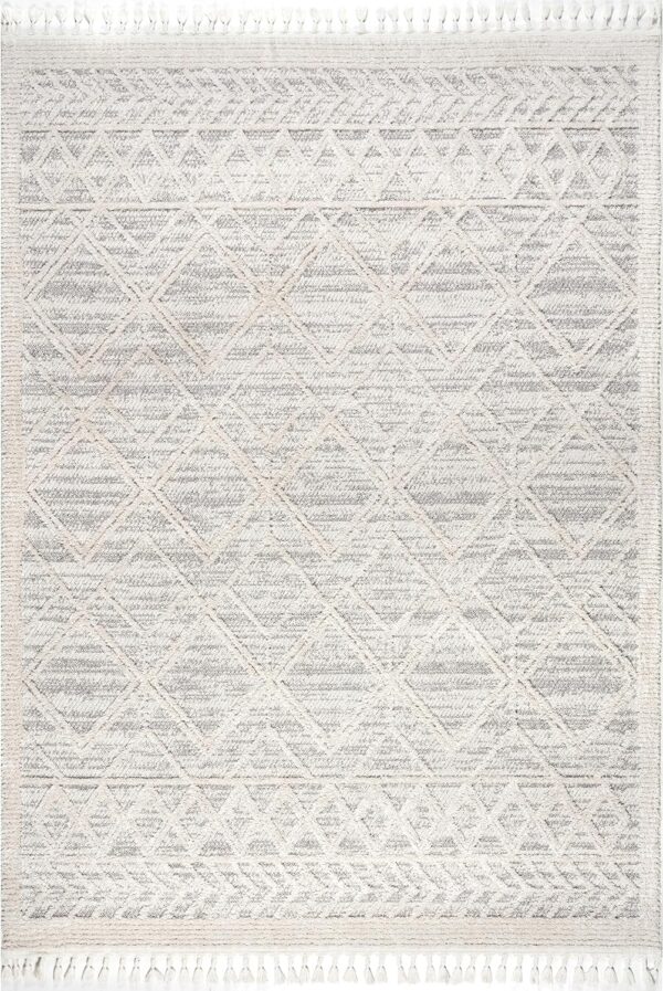 nuLOOM 4x6 Ansley Moroccan Tassel Area Rug, Light Grey, High-Low Textured Bohemian Design, Plush High Pile, Stain Resistant, For Bedroom, Living Room, Hallway, Entryway - Image 3