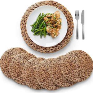 BLUEWEST Woven Placemats, (Sizes:11.8"-13.5''-15") Round Placemats Rattan Placemats, Wicker Water Hyacinth Placemats, Braided Placemats Set, Heat Resistant/Anti-Slip for Dinner Plate (11.8'', Set 6)