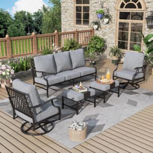 Patio Furniture Set 5 pcs, Outdoor Patio Furniture, 3-Seat Sofa, 2 Swivel Chairs, 2 Ottomans and 5.75" Extra Thick Cushion, Patio Conversation Set for Garden Backyard Deck,Grey