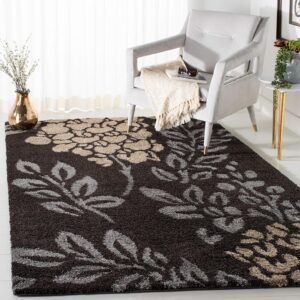 SAFAVIEH Florida Shag Collection Area Rug - 8' x 10', Dark Brown & Grey, Floral Design, Non-Shedding & Easy Care, 1.2-inch Thick Ideal for High Traffic Areas in Living Room, Bedroom (SG456-2880)