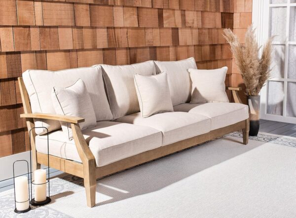 Safavieh CPT1013A Couture Martinique Natural and White Wood Outdoor Patio Sofa - Image 2