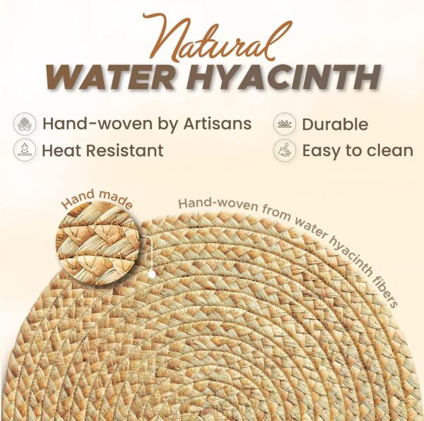 BLUEWEST Woven Placemats, 13" Round Placemats Rattan Placemats, Wicker Water Hyacinth Placemats, Braided Placemats Set, Heat Resistant/Anti-Slip/Durable for Dinner Plate, Dining Table (6, 13 inch) - Image 2